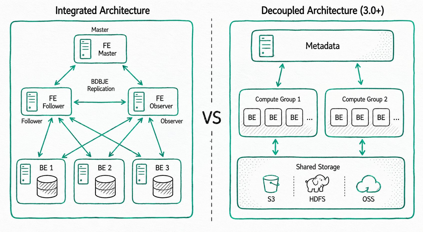Integrated and decoupled storage and compute architecture diagram