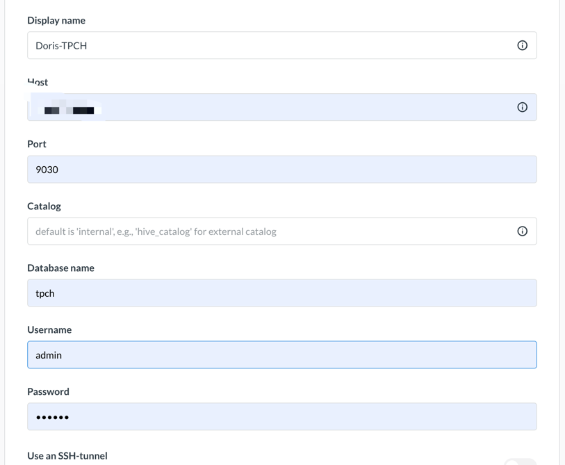Fill in connection information