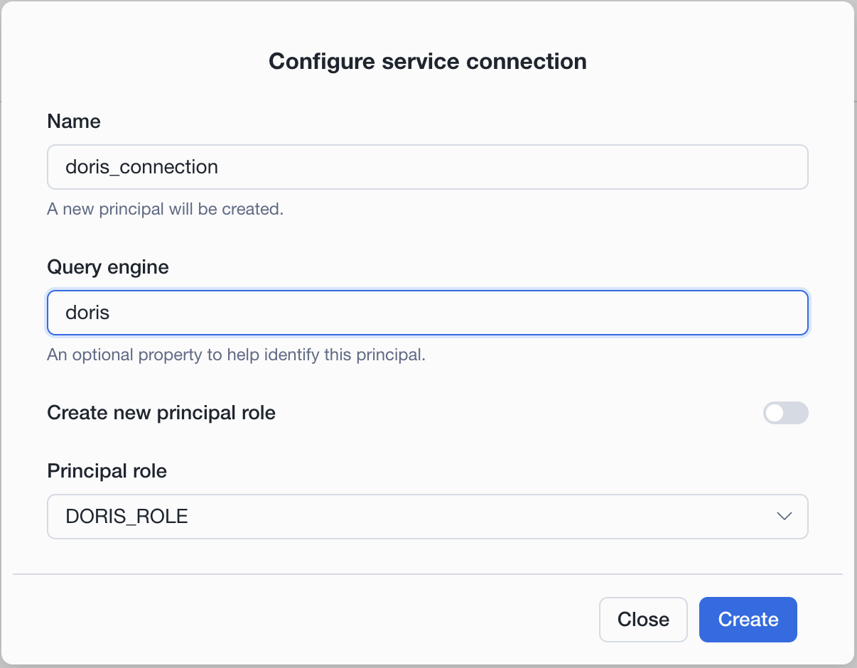 Create a Snowflake Open Catalog service connection