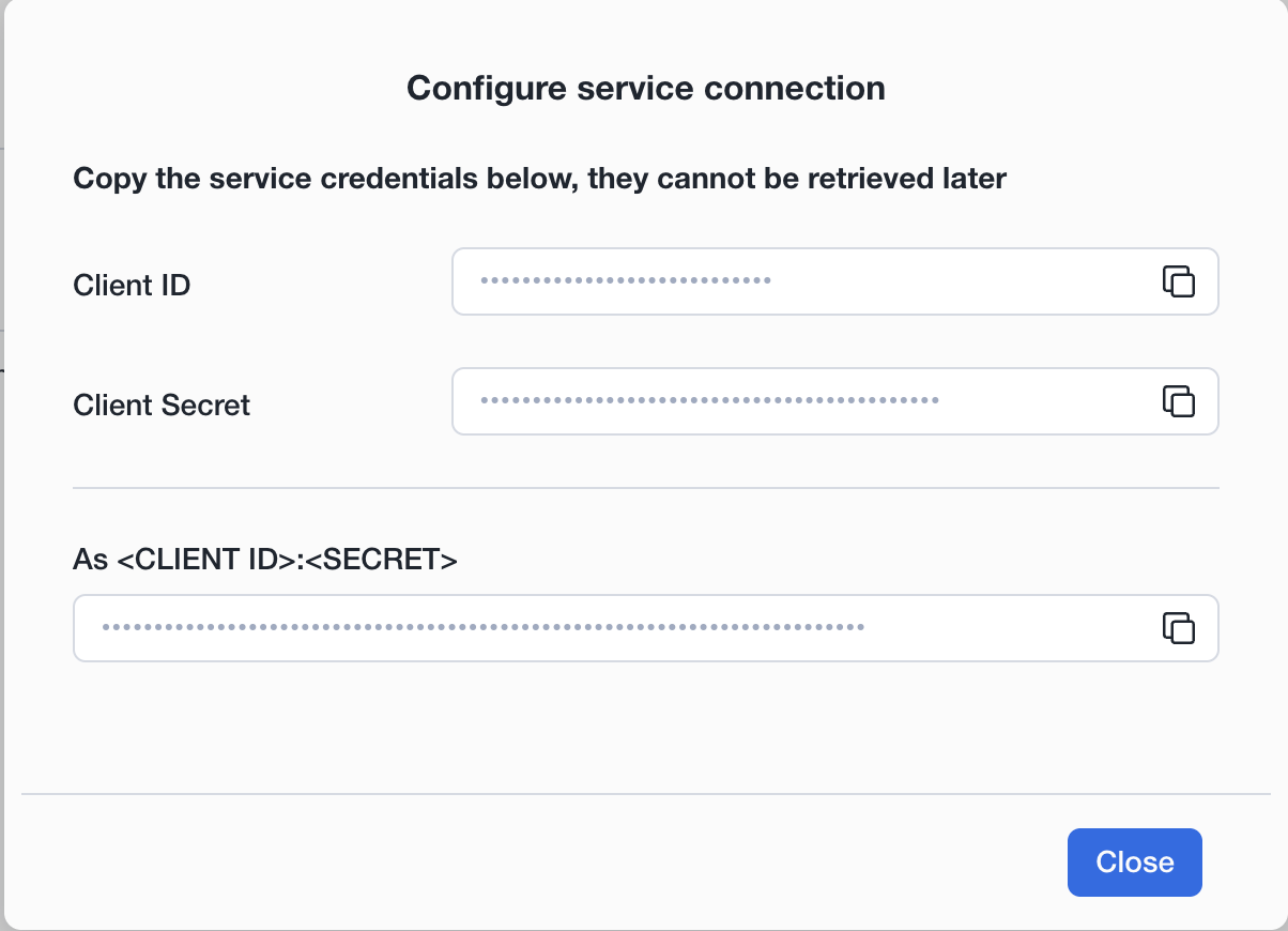 Copy Snowflake Open Catalog service credentials