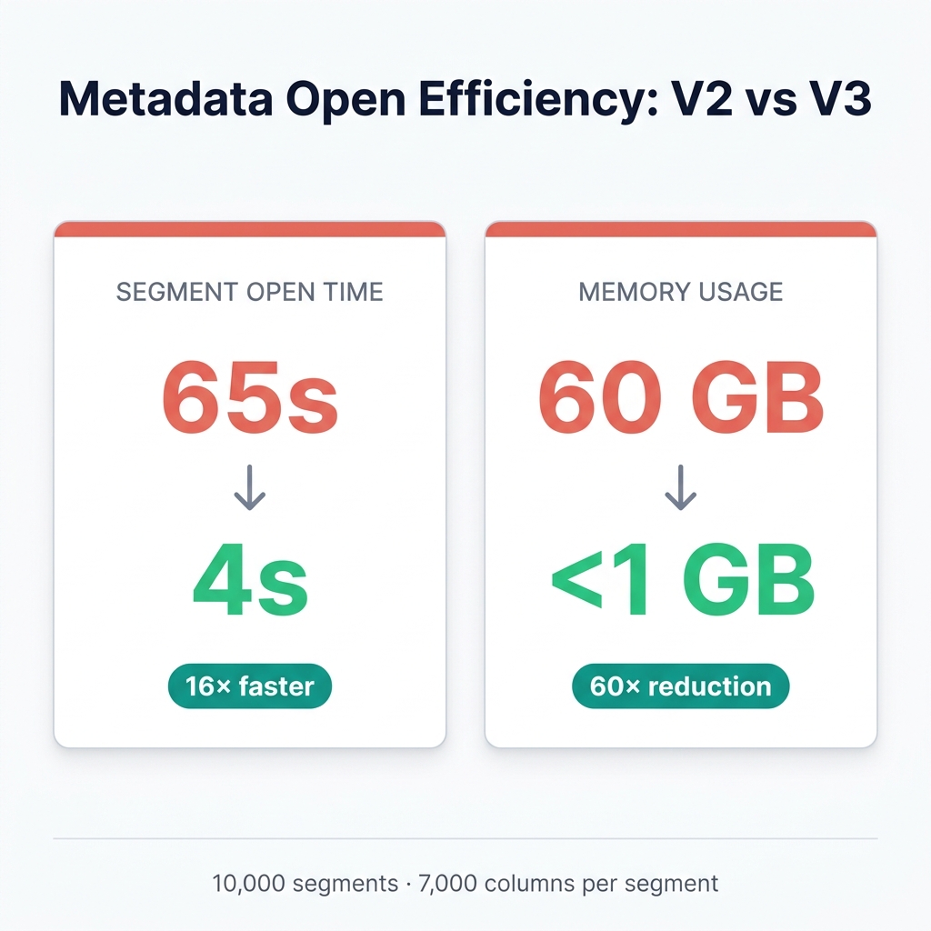Wide table storage format - Metadata opening efficiency