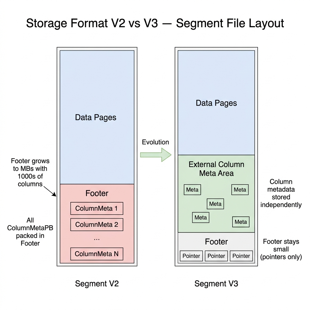 Wide table storage format - Segment file layout comparison