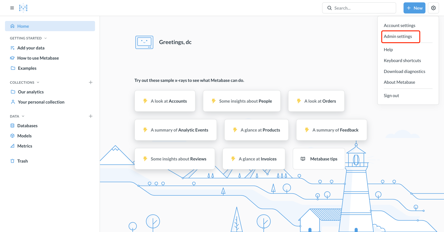 Metabase admin settings
