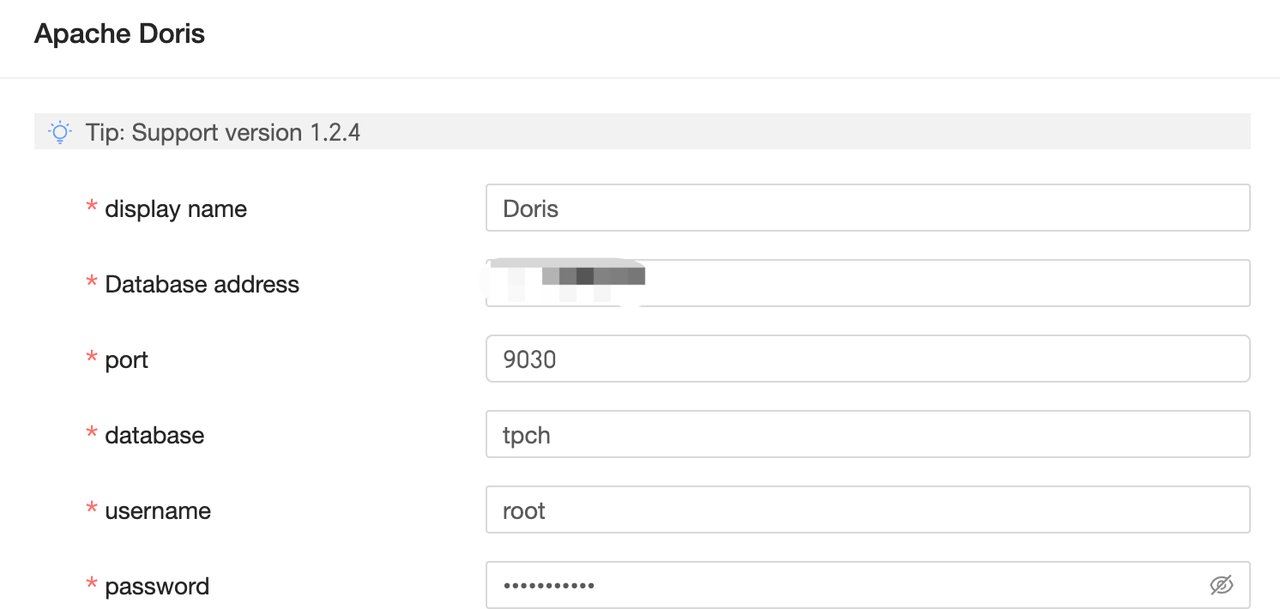 Fill in Doris connection information