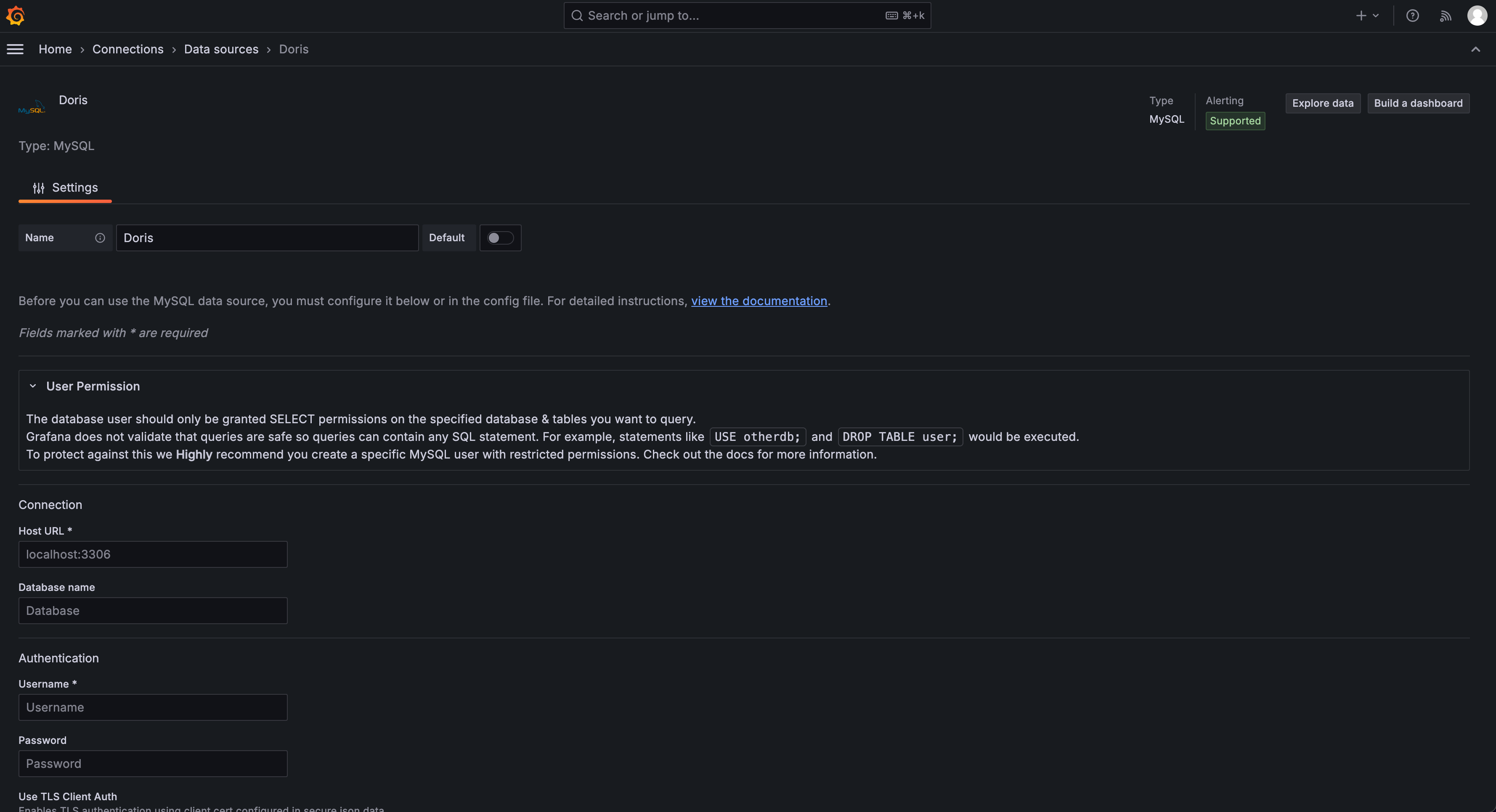 Configure MySQL data source
