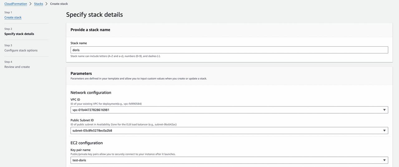 Configure the specific parameters of the template