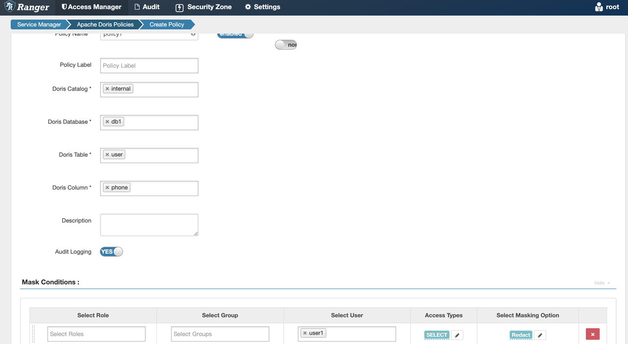 Data Mask example