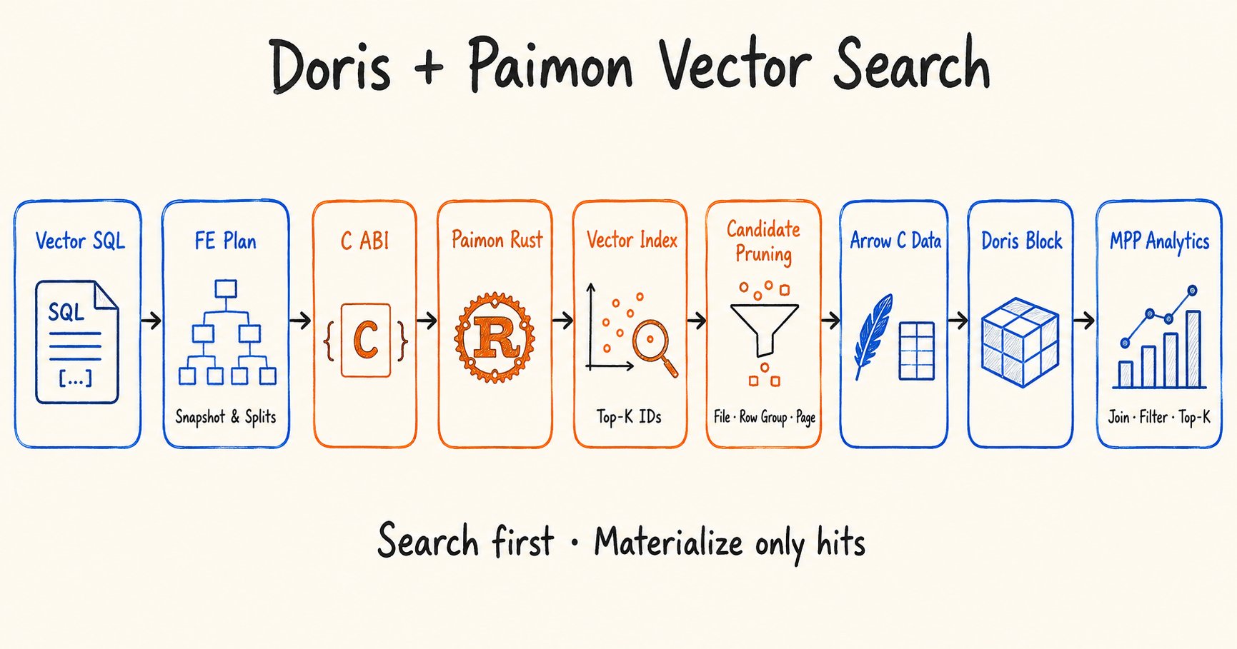 Doris and Paimon vector-search execution flow