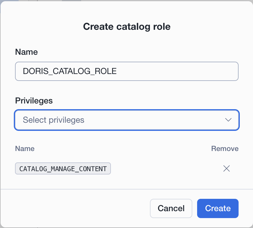 Create a catalog role in Snowflake Open Catalog